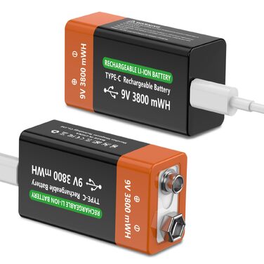 Акумулятори Li-ion 9V 3800 mWh перезарядні (2 шт) для датчиків диму, мікрофонів, сигналізацій та іграшок