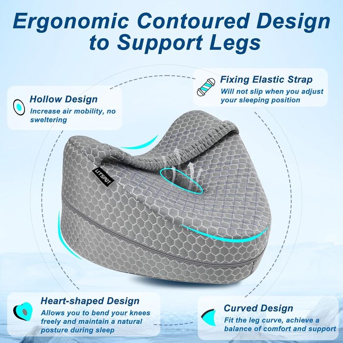 Ергономічна ортопедична подушка між колін з ефектом пам'яті (Memory Foam) для ніг, стегон та спини, підтримуюча подушка для вагітних, зі знімним чохлом що миється