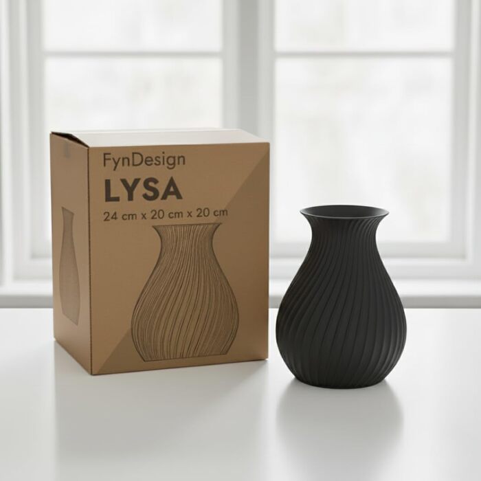 Ваза Moderne LYSA 24 см чорна - 3D-друк PLA, декор для квітів (сухих та свіжих), виготовлено в Німеччині, матова
