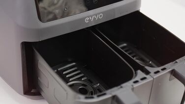 Аерофритюрниця EVVO з подвійним кошиком 8 л, 2800 Вт, безмасляне приготування, антипригарне покриття, 10 програм, Dual-Cyclone технологія, чорна