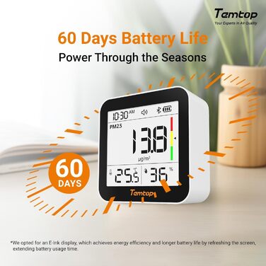 Temtop C10-2ND Монітор CO2 з Bluetooth та App, вимірювання температури та вологості, для дому та офісу
