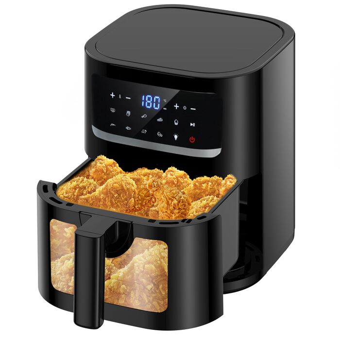 Аерофритюрниця Air Fryer з вікном, міні-духовка з двома зонами приготування, сенсорне керування, 15 програм та функція Sync Finish