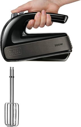 Міксер BLACK+DECKER BXMX500E 500Вт, 5 швидкостей, турборежим, 2 вінчики, 2 гаки, знімні насадки