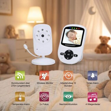 Відеоняня Baby Phone з 3.2-дюймовим LCD-дисплеєм, HD цифрова камера з нічним баченням, двосторонній аудіозв'язок, 2.4 GHz