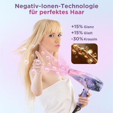 Стайлінг-набір 3-в-1 PARWIN PRO BEAUTY: фен, випрямляч і плойка з іонізацією, конічна плойка, подарунковий набір для жінок, дизайн «Галактика»