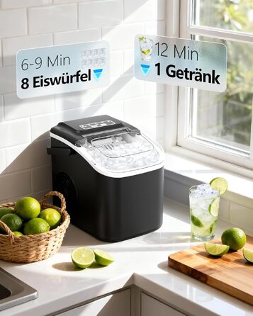 Льодогенератор портативний Klein Ice Maker 12 кг/24год, швидке виробництво льоду (8 кубиків за 6 хв), 2 розміри кубиків, самоочищення для дому, кухні, кемпінгу, вечірок