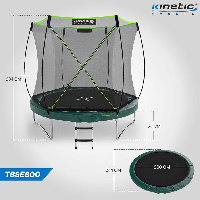 Батут Kinetic Sports Bungee Safety Elite Ø 244 см - Безпечний батут для дітей та дорослих, зелений, AirMAXX, для саду