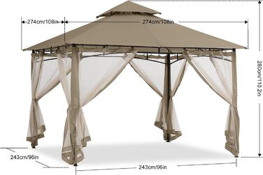 Павільйон садовий ABCCANOPY 2.5x2.5м Водонепроникний, зимовий, з подвійним дахом, сірим (з москітною сіткою)