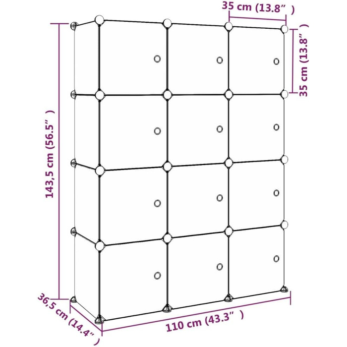 Дитяча шафа модульна vidaXL з 12 кубиками, зелена, PP, 110x36,5x143,5 см, органайзер для іграшок та одягу зі сталевим каркасом
