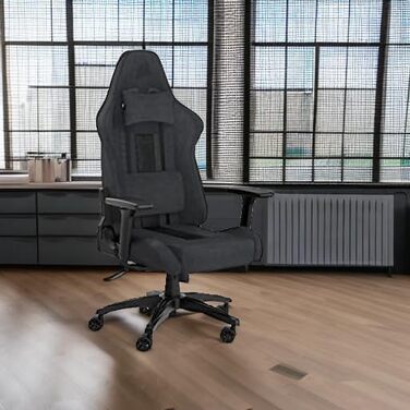 Ігрове крісло Corsair TC100 Relaxed, тканинне, спортивний дизайн, знімні подушки для попереку та шиї з memory foam, регульовані підлокітники, сірий/чорний