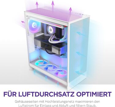 NZXT H7 Flow білий – корпус Mid-Tower ATX з високим повітряним потоком, підтримка до 3×120 мм вентиляторів для охолодження GPU, 3×120 мм фронтальні вентилятори, місце під 420 мм радіатор спереду