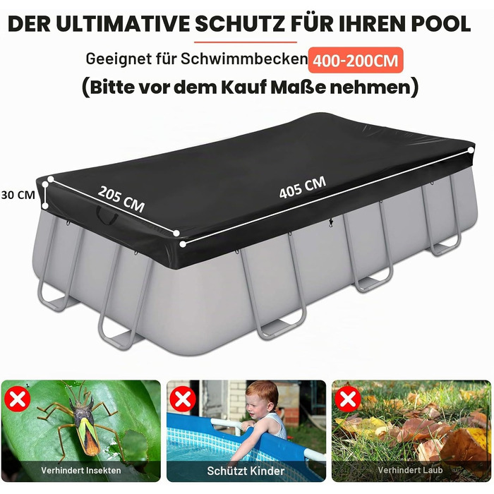 Покривало для круглого басейна Poolabdeckung 420D Ø310 см для басейнів Ø260-305 см, водонепроникний захисний тент із затяжним шнуром