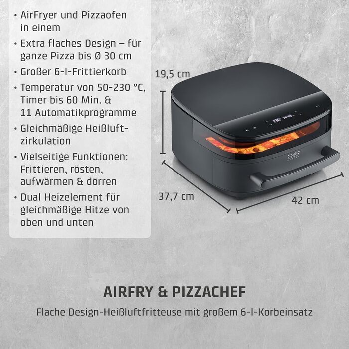 Аерофритюрниця та піца-піч CASO AirFry & PizzaChef з функцією приготування піци