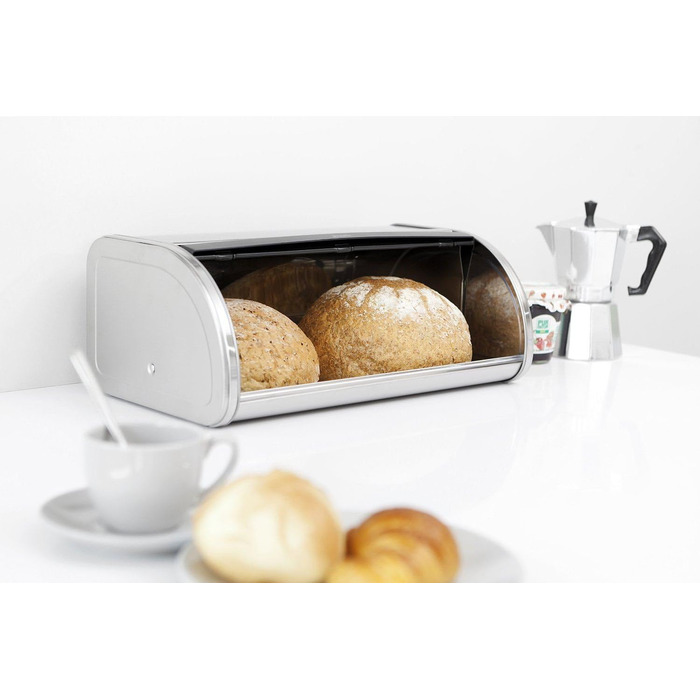 Контейнер для хліба Brabantia Rollbrotkasten, великий хлібник із плоским верхом, матова сталь, One Size