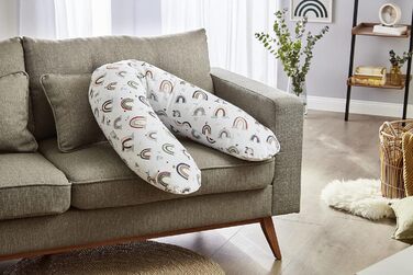 Гіпоалергенна подушка для годування та сну Rotho Babydesign Multi 190x35 см, безшумна, для вагітних і немовлят, машинне прання, дизайн Boho Rainbow