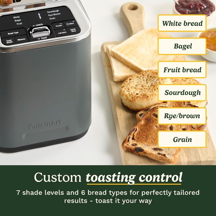 Тостер Cuisinart Smart Elite 2-слотовий сірий (+30 насадок) для хліба ручної роботи, з функцією пам'яті, підйому та розморожування
