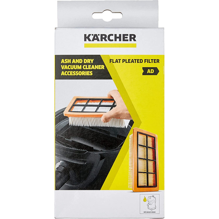 Оригінальний плоскофільтр Kärcher KFI 7420 для пилососів AD 2, AD 4 Premium, AD 3, AD 3.200, AD 3.000 (1 шт.), для збору попелу та сухого прибирання