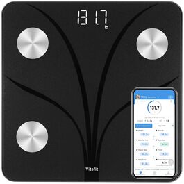 Ваги для аналізу складу тіла Vitafit, електронні, Bluetooth, до 180 кг, чорні, з додатком, вимірювання жиру, ІМТ, м'язової маси