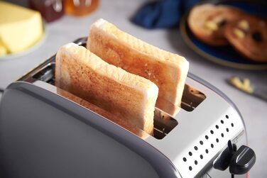 Тостер Russell Hobbs Colours Plus Edelstahl на 2 тости, сірий. З широкими слотами, підставкою для булочок, 6 режимів підсмажування, розморожуванням, функцією Lift & Look, 1600 Вт