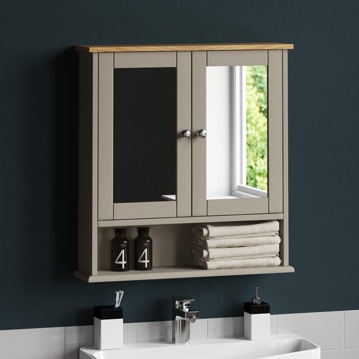 Шафа Bath Vida для ванної, підвісна, 2-дверна, дзеркальна, МДФ, сіра, з полицею