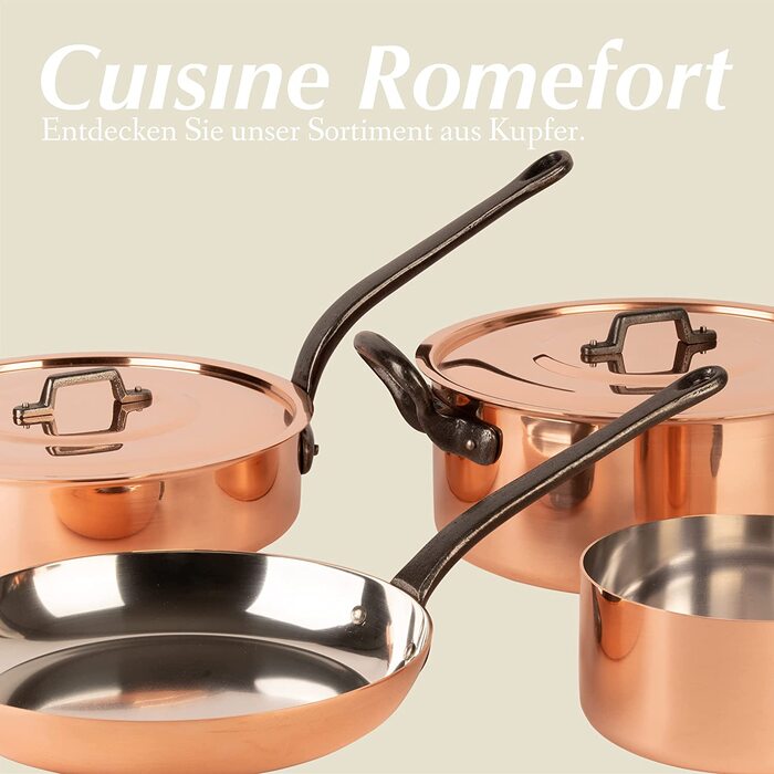 Каструля Cuisine Romefort з кришкою, мідна, 24 см, з олова, висока