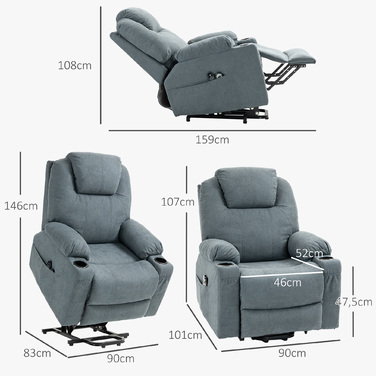 Масажне крісло HOMCOM Standing Aid, електричне, з 8 точками масажу, функція відкидання, функція підігріву, піна, 90x101x107см, темно-сірий