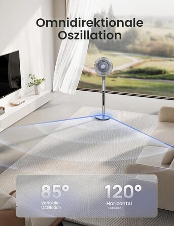 Dreo Smart вентилятор підлоговий з осциляцією 120°/85°, регульована висота 102-112 см, тихий DC вентилятор для спальні, потік повітря 30.5 м³/хв, 10 швидкостей
