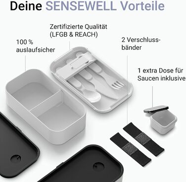 Ланчбокс SENSEWELL з відділеннями, бенто-бокс для дорослих і дітей, придатний для мікрохвильовки та посудомийки, білий