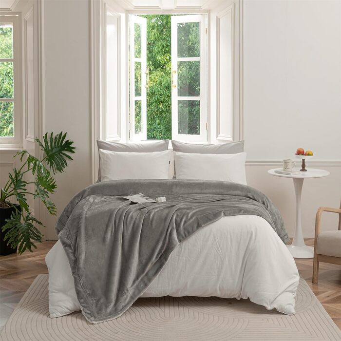 Теплий флісовий плед Sherpa Good Nite для дивана, сірий, 130x150 см — м'яка зимова ковдра для дому