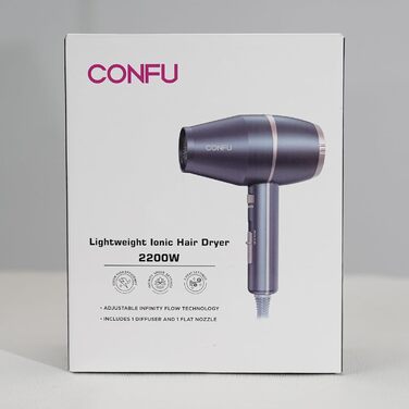 Професійний фен для волосся CONFU 2200W з дифузором, іонізацією, 3 температури, AC мотор, насадки, сірий