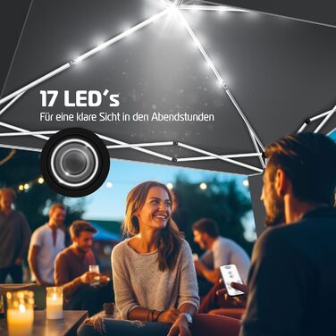 Павільйон KESSER 3x3 м із сонячним LED освітленням, дистанційним керуванням, водонепроникний, регульована висота, чохол, анкери, UV 50+, антрацит