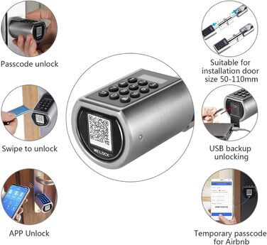Електронний дверний замок WELOCK PCB01 з паролем, RFID-карткою та Bluetooth, водонепроникний, для дверей 50-100 мм