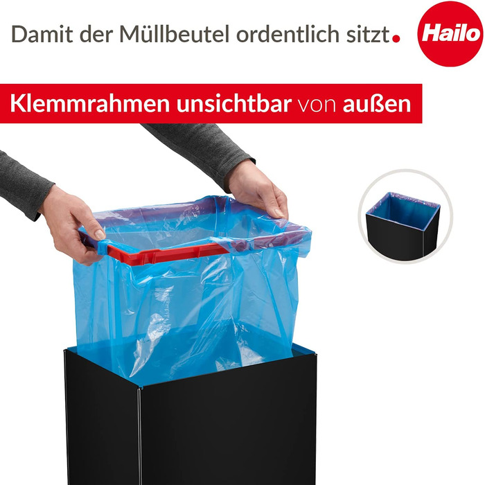 Смітник Hailo Big-Box Swing XL 52 л з автоматичною кришкою, прямокутний, сталевий, для кухні, чорний, Німеччина