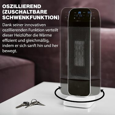Керамічний електрообігрівач Clatronic HL 3763 з PTC-елементом, сенсорним управлінням, 2000/1300 Вт, енергоощадний, регулювання температури
