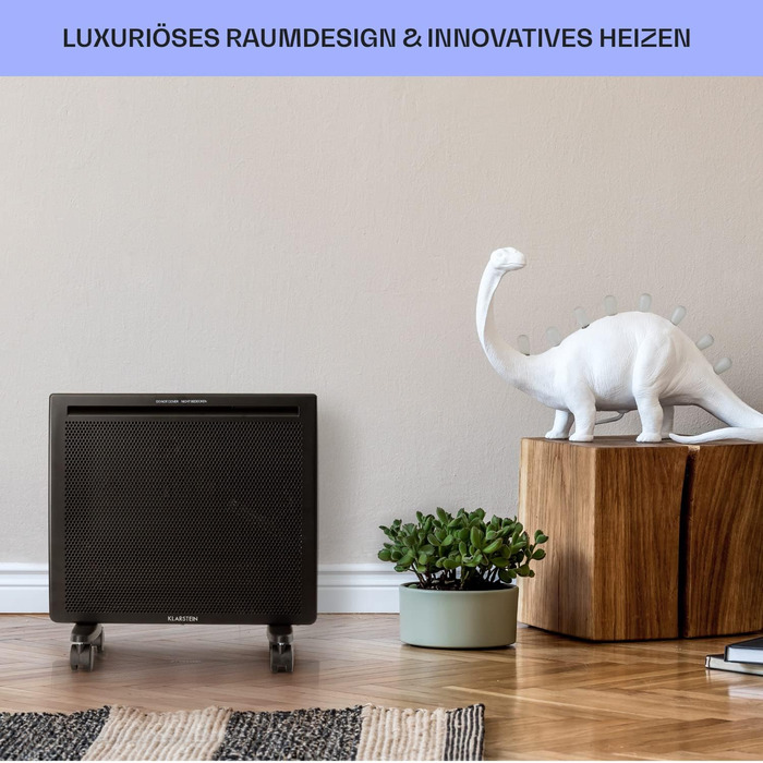 Електрообігрівач Klarstein Hot Spot Slimcurve Double 2-в-1, конвекційний та інфрачервоний, 1000 Вт, чорний, захист від перегріву, тижневий таймер, настінний або підлоговий монтаж, сталевий корпус