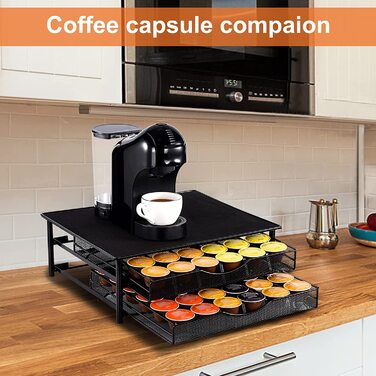 Органайзер для кавових капсул SYSYLY, шухляда на 72 капсули, для Dolce Gusto, металевий, чорний, антиковзкі ніжки