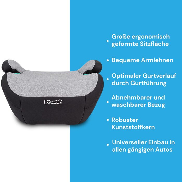 Дитяча автопідставка Booboo Safety Madrid, без Isofix, для дітей 125-150 см (15-36 кг), i-Size, чорний/сірий