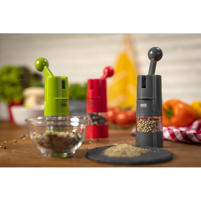 Набір млинків для солі та перцю KUHN RIKON Ratchet Grinder, ручний млинок для спецій з регульованим керамічним механізмом, сірий