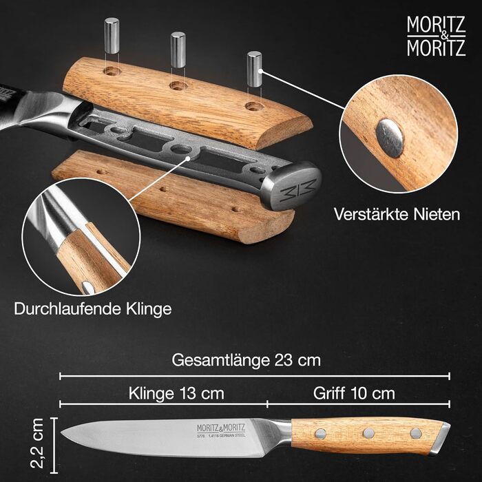 Професійний кухонний ніж Moritz & Moritz 20 см з дамаської сталі 67 шарів - ніж шеф-кухаря з ергономічною ручкою з акації
