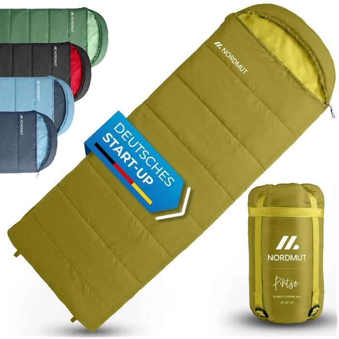 Спальний мішок-ковдра NORDMUT для дорослих, ultralight 1600г, 3-сезонний (250 GSM) з двосторонньою блискавкою YKK для кемпінгу, фестивалів та відпочинку на природі (Окер)