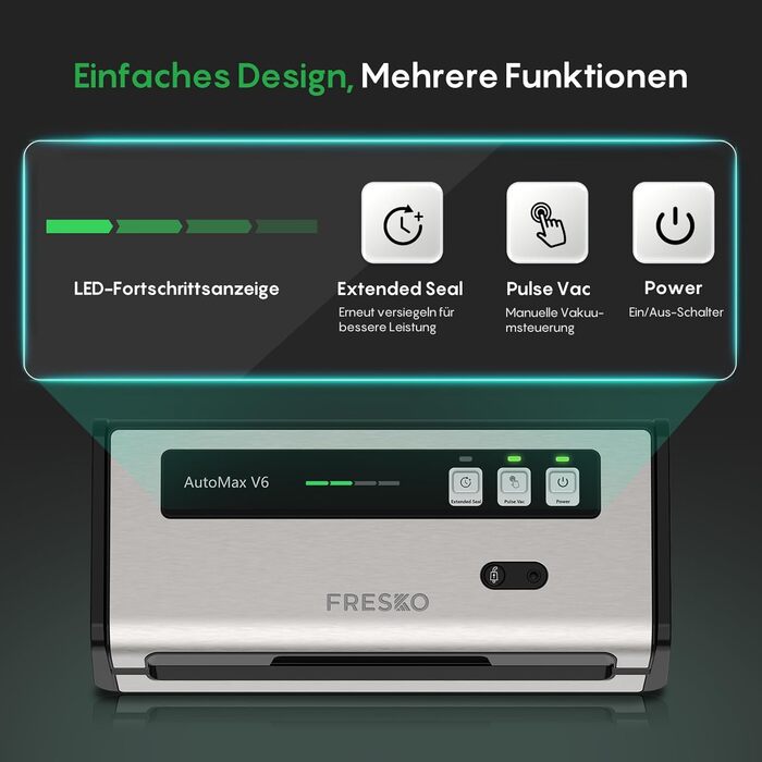 Вакууматор FRESKO Automatik для продуктів з турбо-режимом (15л/хв), автоматичний вакуумний пакувальник, 2 рулони в комплекті