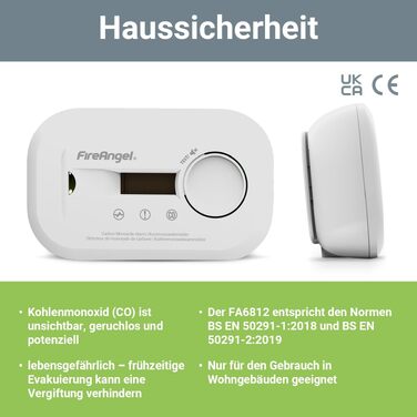 Портативний детектор чадного газу FireAngel FA6812 з LCD-дисплеєм, датчик CO