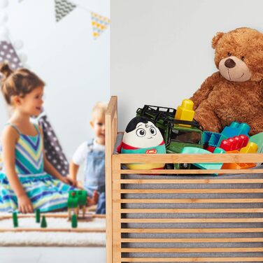 Кошик для білизни Relaxdays з бамбука, прямокутний, з кришкою, для брудної білизни у ванну, 60x40x35 см, натуральний/сірий