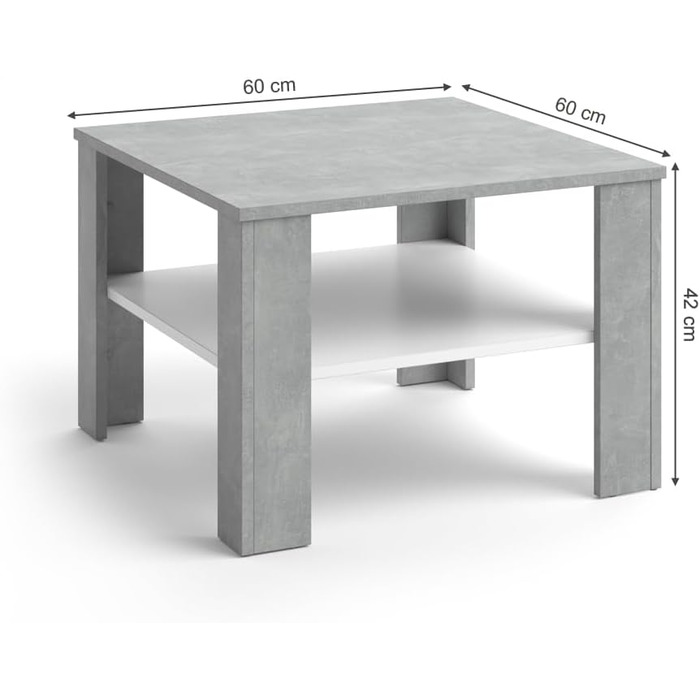 Журнальний стіл Vicco Homer бетон/білий 60x42 см, сучасний дизайн