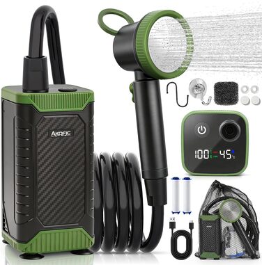 Портативний кемпінговий душ з насосом та акумулятором 8000mAh, цифровий дисплей, набір для подорожей, саду та миття авто (шланг 2м)