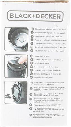 Кавомолка Black+Decker BXCG150E, 150 Вт, пластик, чорна, для 12 чашок, для кавових зерен