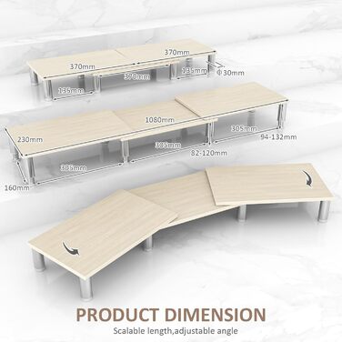Підставка для двох моніторів AX Waber Dual Monitor Riser, регульована довжина та кут нахилу, дерев'яна підставка з місцем для зберігання, біла