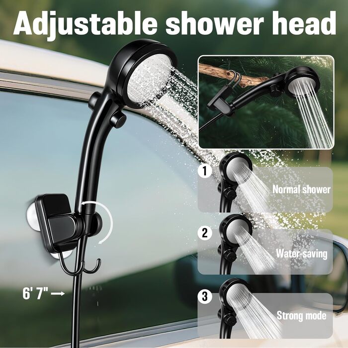 Портативний кемпінговий душ Goody King з помпою та акумулятором 6000mAh, складане відро 20Л, 3 режими струменя, LED-дисплей, IPX7 – для кемпінгу, автодому, саду та миття собак