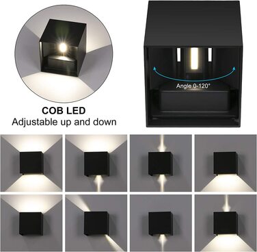 Набір настінних LED світильників ledmo (8 шт), 12W, теплий білий 2700-3000K, двосвітний (вгору-вниз), чорний матовий, IP65 вологозахищені для дому та вулиці
