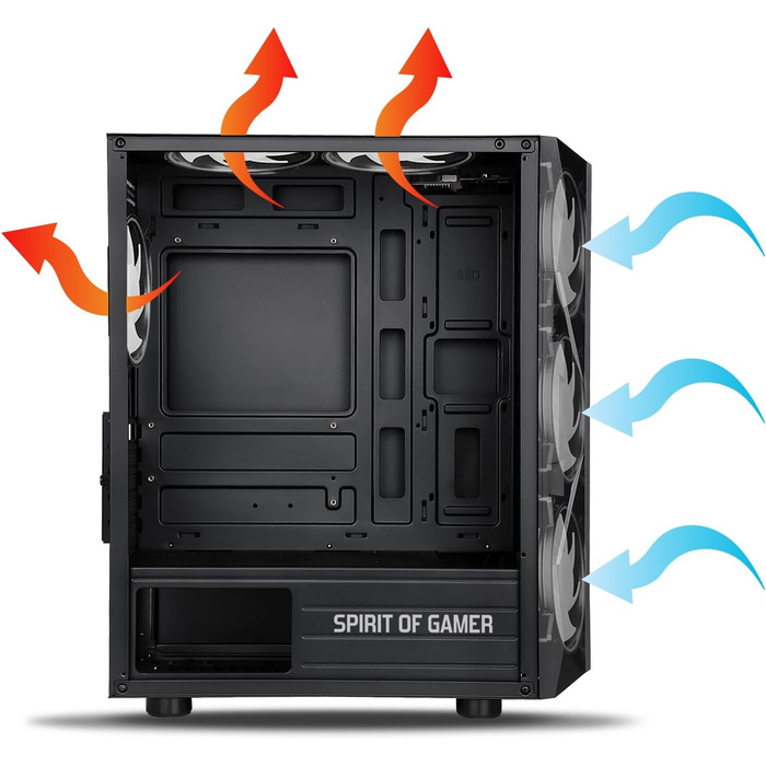 Корпус для ПК Spirit Of Gamer Rogue 7, RGB підсвітка, 6 ARGB вентиляторів 120 мм, сумісний з mATX, середній геймерський корпус із загартованим склом, оптимізований для охолодження